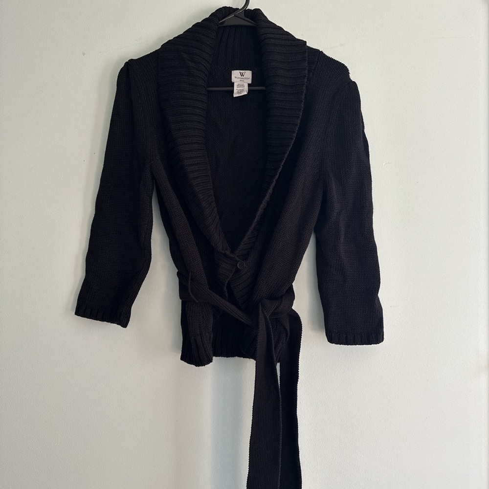 EC WORTHINGTON Chunky Knit Self Tie Wrap Cardigan Goth Witch